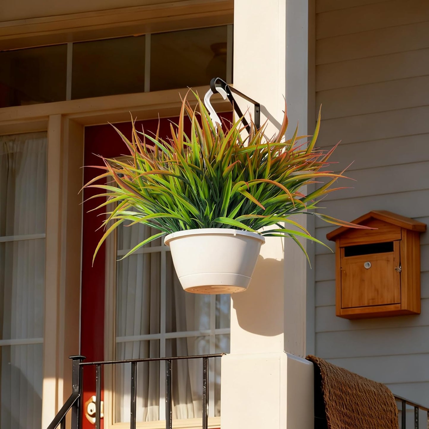 Ivydale 12Pcs Fake Plants Outdoor Artificial Plastic Grass Spring Decoration UV Resistant Faux Greenery Stems Bushes Outside Fake Plants for Planters Patio Porch Window Box Pathway Garden Home Decor