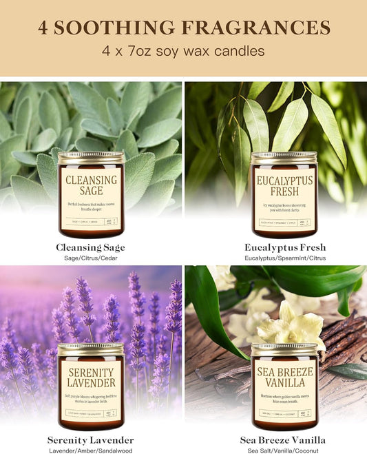 4 Pack Scented Candles Gifts for Women: 28oz Natural Soy Candles for Home Scented, Up to 200H Burning, Aromatherapy Candle Set, Jar Candle Gift Set for Spa Bath Meditation Birthday Valentine's Gifts