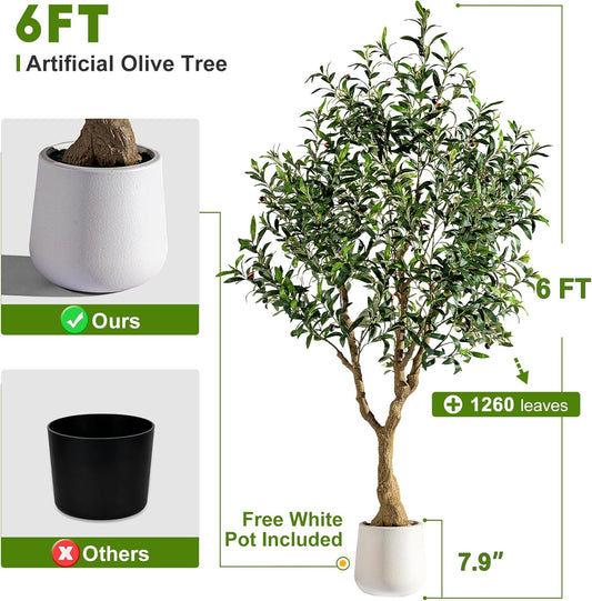 Large Faux Olive Tree Tall Artificial Trees with Pot Indoor Outdoor Realistic Floor Fake plantas for Home Living Room Bedroom Office Porch Outside Patio arboles para decoracion Housewarming Gift