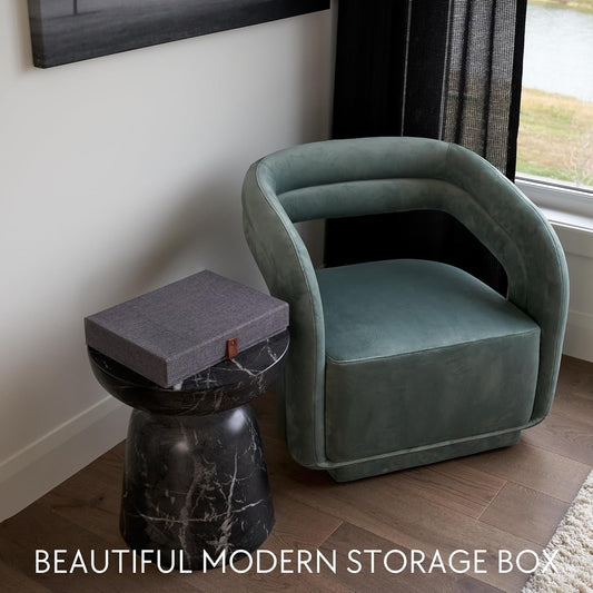 ZICOTO Decorative Photo Storage Box with Lid - A Beautiful Linen Organizer Perfect to Safely Store Your Pictures, Documents, Scrapbooking Supplies, Keepsakes and Other Memories in Style