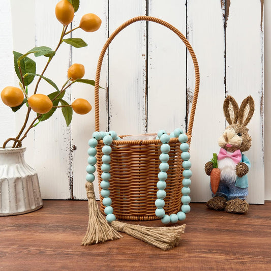 OMISHE 59in Wood Bead Garland with Tassels, Decorative Beads, Farmhouse Wooden Beads Garland for Wall Hanging Home Festival Decor, Aqua, Teal