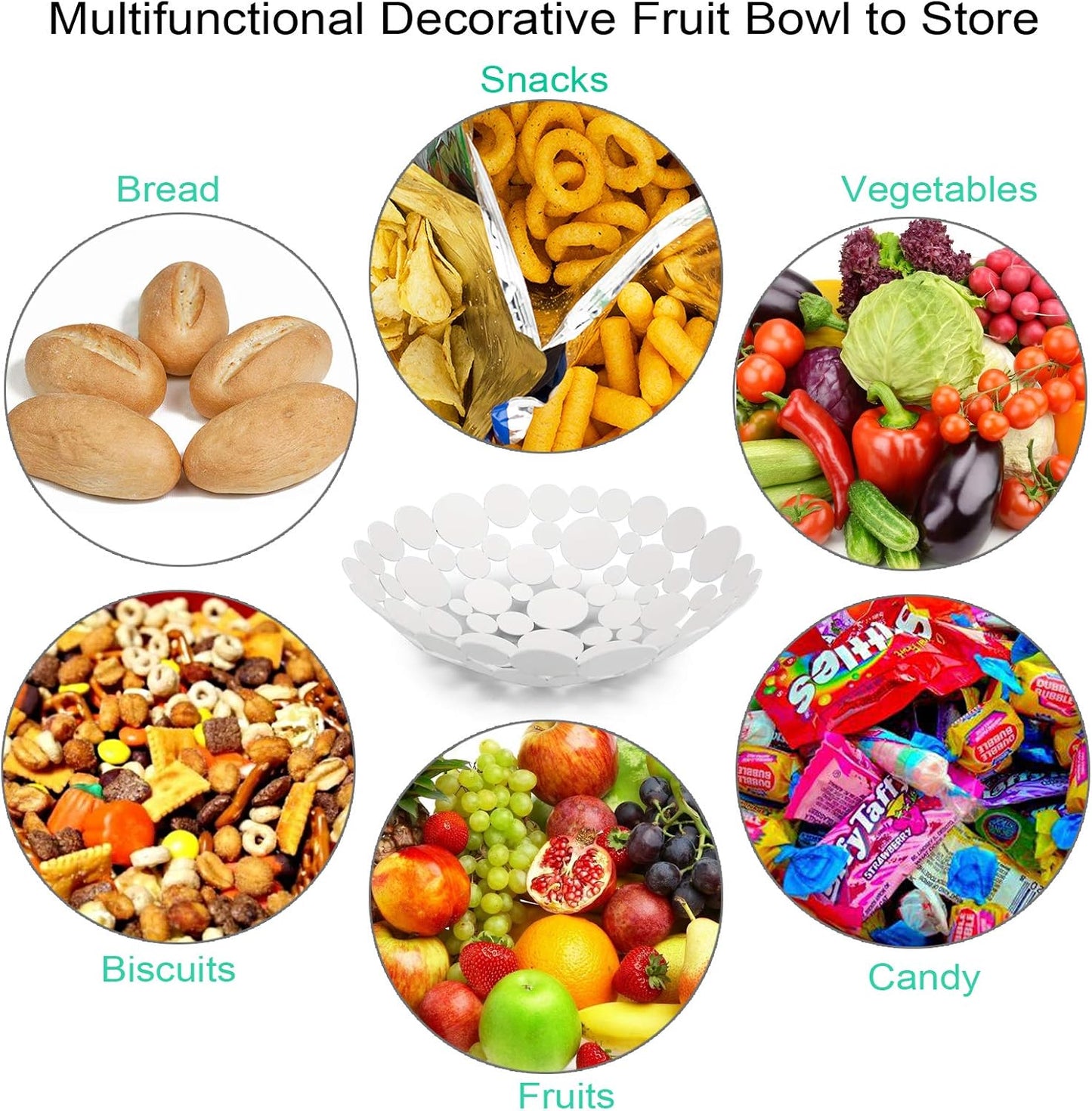OwnMy Metal Fruit Bowl Basket Creative Table Centerpiece Fruit Stand Decorative Countertop Fruit Holder for Kitchen Counter, Iron Large Fruit Plate Round Storage Tray for Bread Snacks Candy (Black)