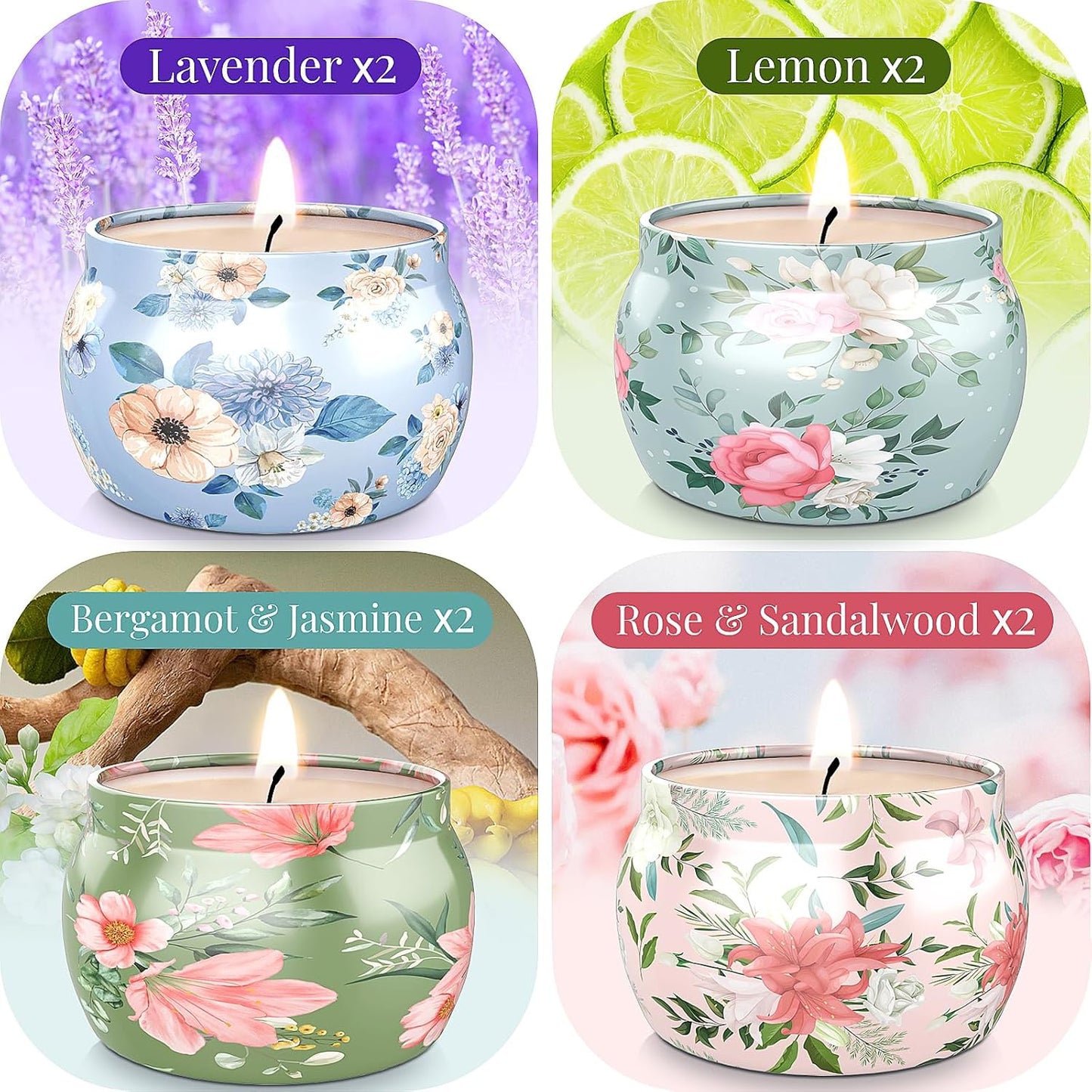BlissfulOasis Scented Candles Set, 17.6 oz 4 Pack Home Scented Candles, 100-120 Hours Candle Set for Men and Women, Long Lasting Soy Wax Aromatherapy Gift for Birthday, Valentine's Day, Mother's Day