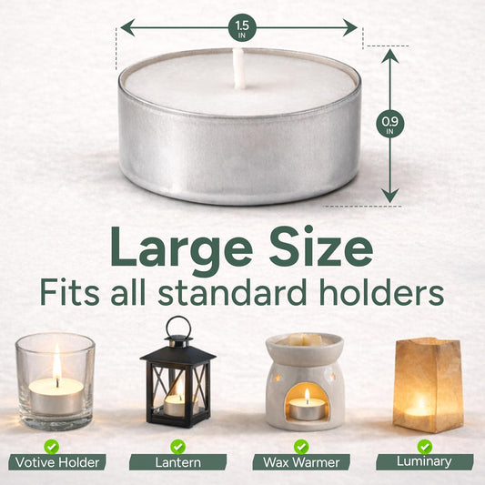 Zuvo Tea Lights Candles 8 Hour Burn (50 Pack) - Unscented White Tealight Candles, Long Burning Smokeless Tea Lights for Weddings, Home, Shabbat, Emergency - European Made, Lead-Free Cotton Wick