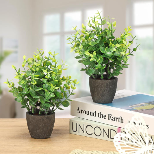 FAVOWREATH 4 Pack Fake Plants Ceramic Mini Artificial Greenery Potted Plants for Home Decor Office Decor Room Decor Farmhouse Decor Indoor Table Bathroom Decor