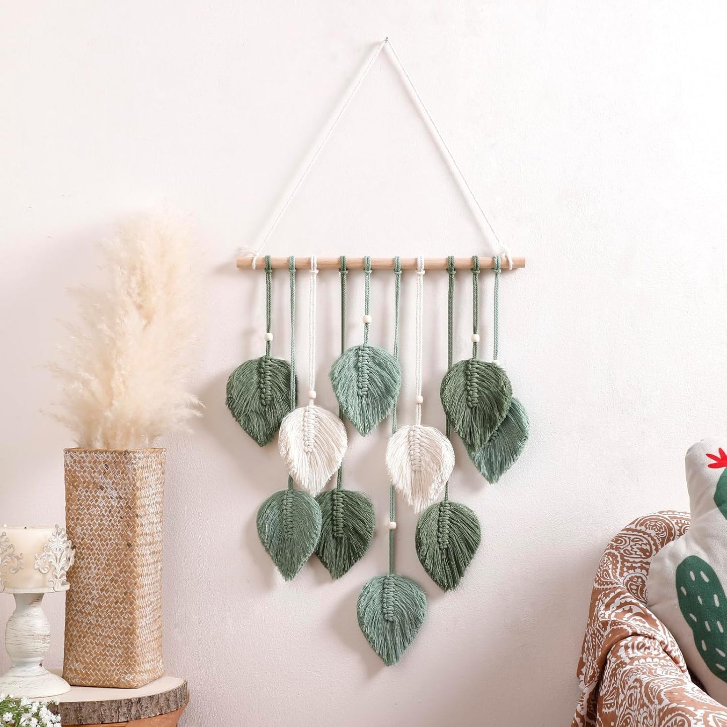 Artilady Macrame Wall Hanging -Handmade Sage Green Leaf Wall Tapestry,Boho Decorations for Bedroom Living Room Bathroom,Earthy Room Decor,Wedding Birthday for Women Girls