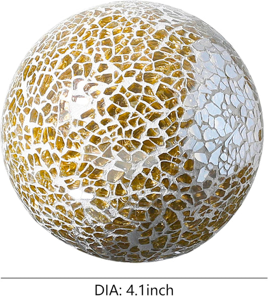 Decorative Mosaic Glass Orbs, 4 Inch Diameter, Set of 3 Sphere Balls, Rose Gold (Gold)