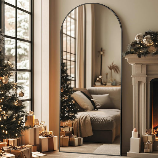 Full Length Mirror, 76"x34" Oversized Arched Mirror Large Standing Mirrors, Tall Mirrors Body Floor Mirror for Bedroom Living Room Aluminum Frame,Black