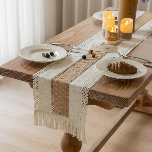 Keketoarrange Boho Sage Green Table Runner for Summer Home Decorations 12x72 Inches Farmhouse Small Macrame Woven Burlap Rustic Coffee Dresser Dining Kitchen Centerpiece Bohemian Decor