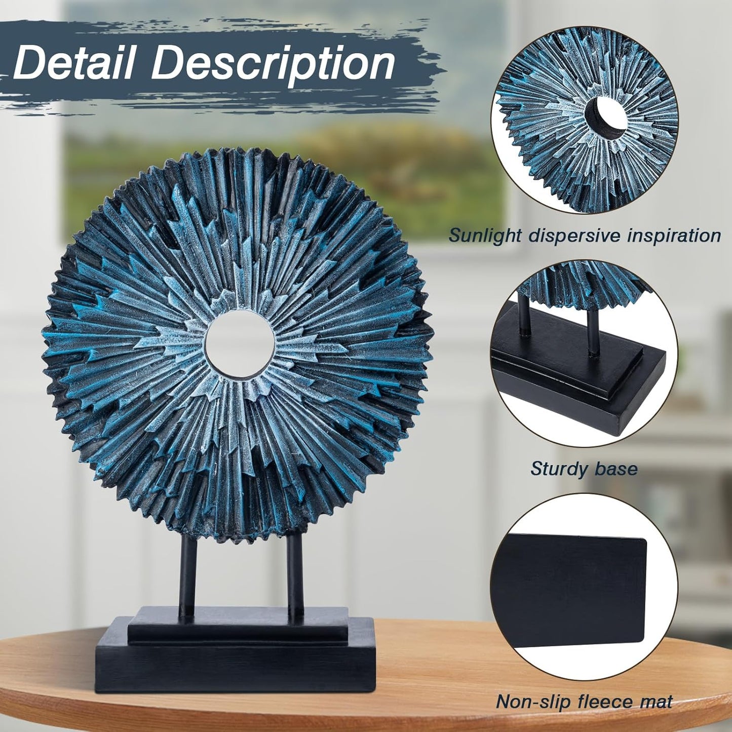 EZ4ENCE Round Statue HomeDecor Kitchen, Modern Decorative Sculpture Decorations for Living Room Coffee Table, Office Decor Shelf, Center Tabletop Decoration (Blue)