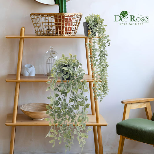 Der Rose 1Pcs Fake Plants Hanging Artificial Potted Faux Eucalyptus Plants for Modern Boho Farmhouse Bathroom Office Desk Wall Art Shelf Living Room Aesthetic Decor Indoor