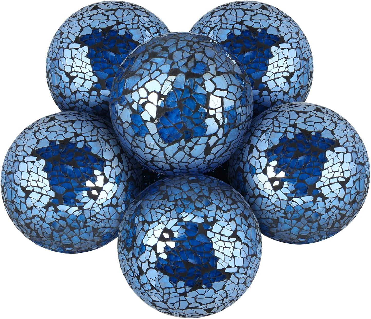 MDLUU 6 Pcs Mosaic Sphere Balls-Diameter 3 in, Decorative Orbs, Centerpiece Balls for Bowls, Vases, Dining Table Decor, Turquoise Blue