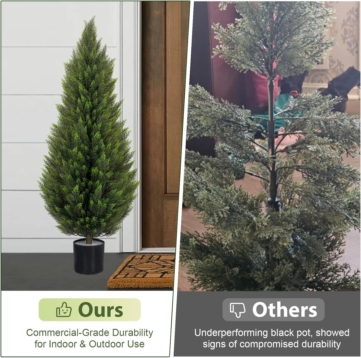 VIVATREES 3FT Artificial Topiary Cedar Trees, UV-Resistant Faux Evergreen Outdoor Plants, Artificial Pine Tree for Outdoor Front Porch Patio Entryway Decor, Set of 2