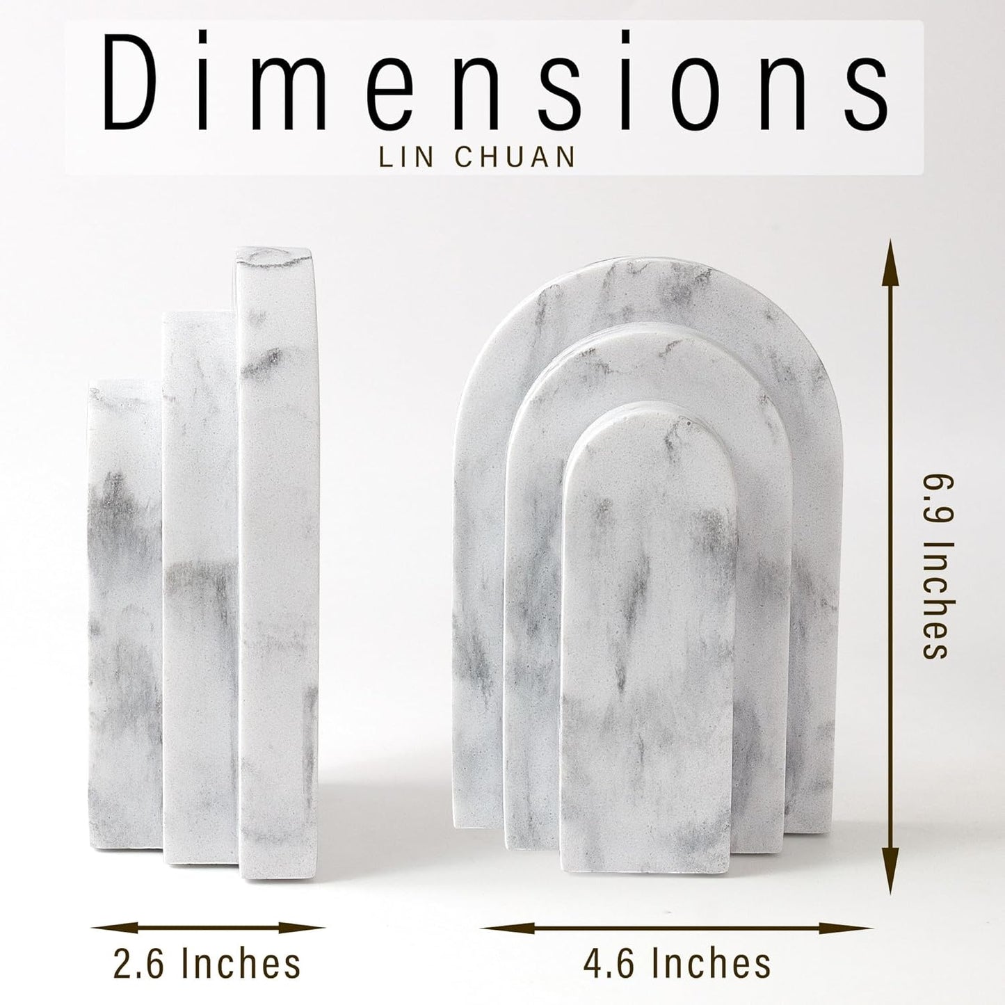 LIN CHUAN Heavy Duty Bookends for Shelves, 6.6 LBS Heavy Book Ends for Heavy Books, Decorative Modern Bookends with Faux Sandstone Look, Layered Arch Book Stopper for Bookshelf Holder Set of 2, Beige
