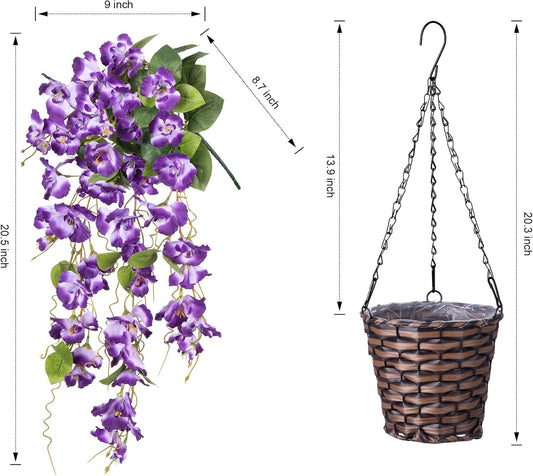 Artificial Fake Hanging Hibiscus Flowers Plants Baskets for Outdoor Decoration, Faux Silk Hibiscus Long Vines in Planter UV Resistant Realistic Flowers for Outside Porch Patio Home Decor, Pink