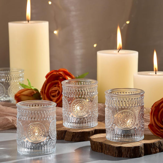 30 Pack Clear Glass Votive Candle Holders, Vintage Candle Holder Bulk, Tealight Candle Holders for Table Centerpieces, Home, Bridal Shower, Birthday, Christmas, Thanksgiving Party Table Decor