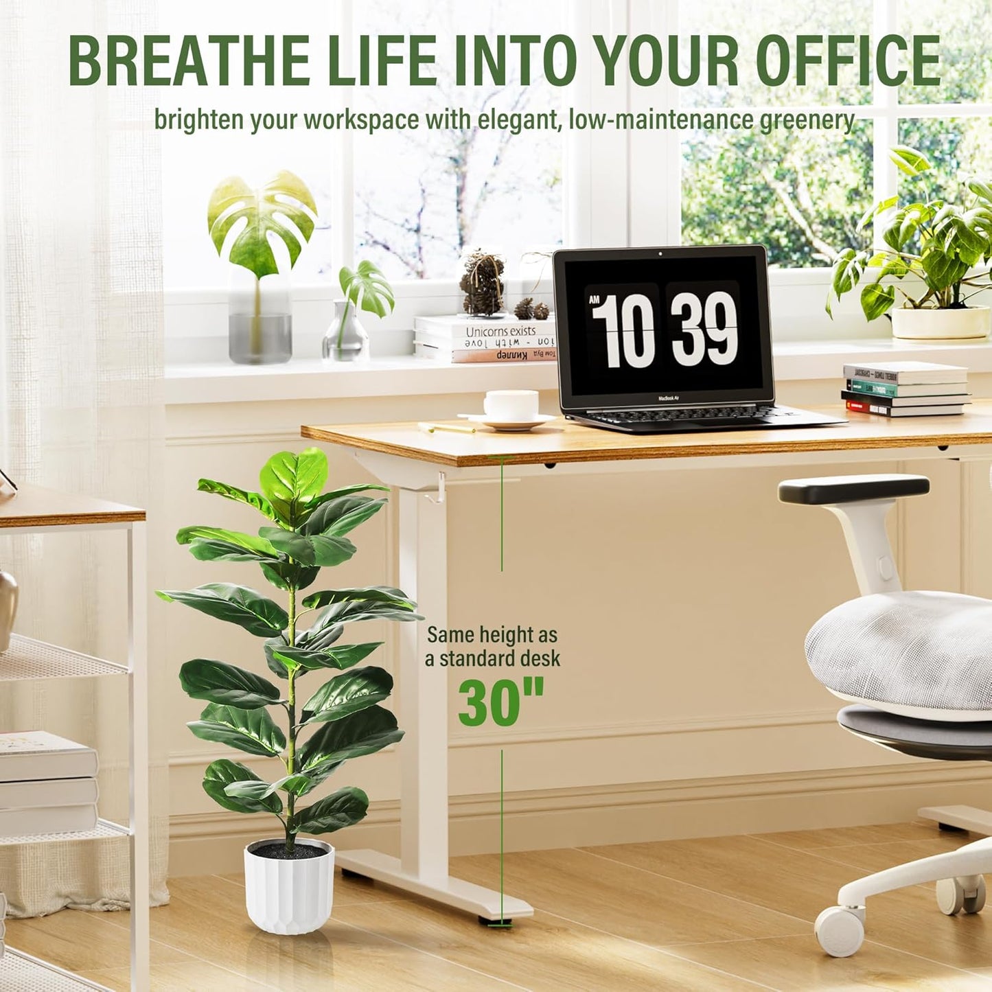 Suntee 2 Pack Artificial Fiddle Leaf Fig Tree, 30" Ficus Lyrata Fake Plants with Pots, Floor Plant Outdoor Faux Plants for Living Room, Corner, Office, Patio, Windowsill Decor