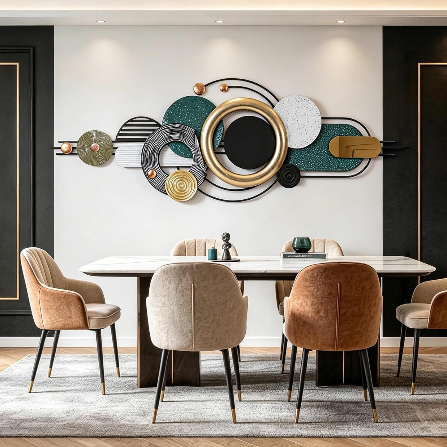 Lucky Monet Large Wall Decor for Living Room, Modern Metal Wall Art, 3D Textured Geometric Wall Sculpture 59"x24" Wall Hanging Decoration for Dinning Room Bedroom Entryway
