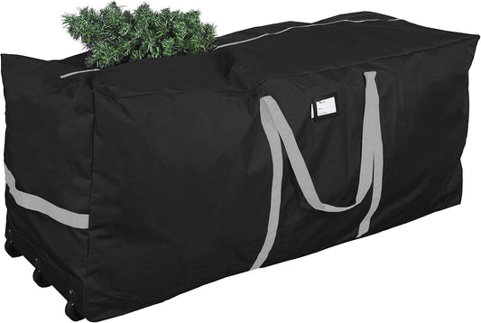 ProPik Rolling Christmas Tree Storage Bag, Fits Up to 9 Ft Tall Disassembled Trees, 28" H X 16.5" W X 60" L, Extra Large Heavy Duty Xmas Storage Container with Wheels & Handles, 600D Oxford (Green)