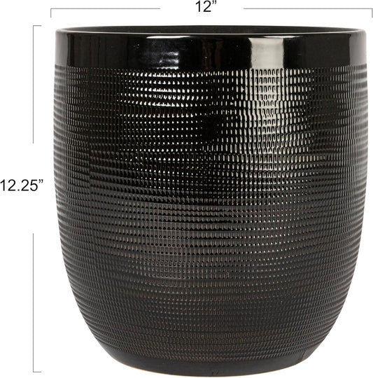 Creative Co-Op Large Matte White Embossed Stoneware Planter