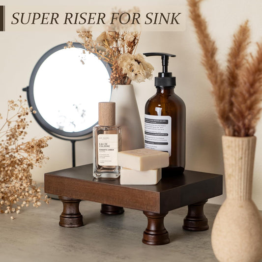 EOSAHR Farmhouse Riser for Room Decor : Decorative Pedestal Stand For Display Your Home Decorations and Uniquely Soap Stand - Rustic Bathroom Counter Tray and Kitchen Decor (Natural Wood)