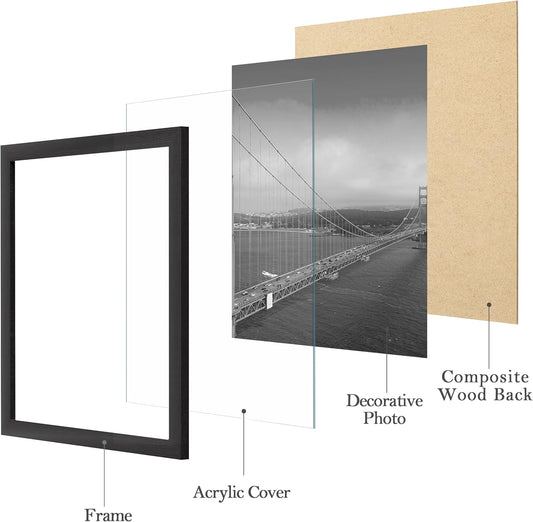 eletecpro 12x12 Picture Frames Set of 9 with Clear Acrylic Cover, Display 8x8 Photos with Mat or 12x12 Without, Classic and Sturdy Square Collage Gallery Wall Decor, Easy Wall Mount, Black
