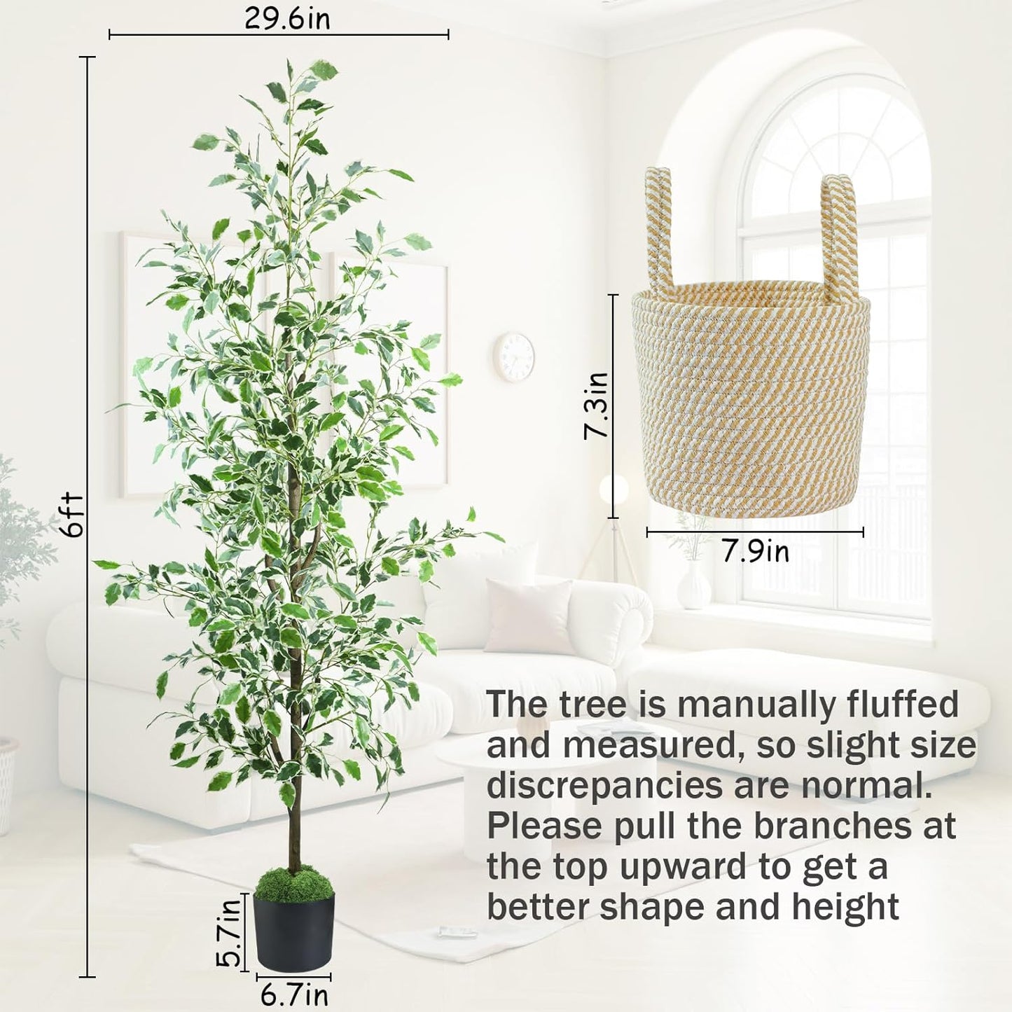 Caxchiling Faux Eucalyptus Tree 6FT, Artificial Potted Tree for Indoor Outdoor, Fake Floor Plants with Natural Wood Trunk, Home Office Living Room Bedroom Decor