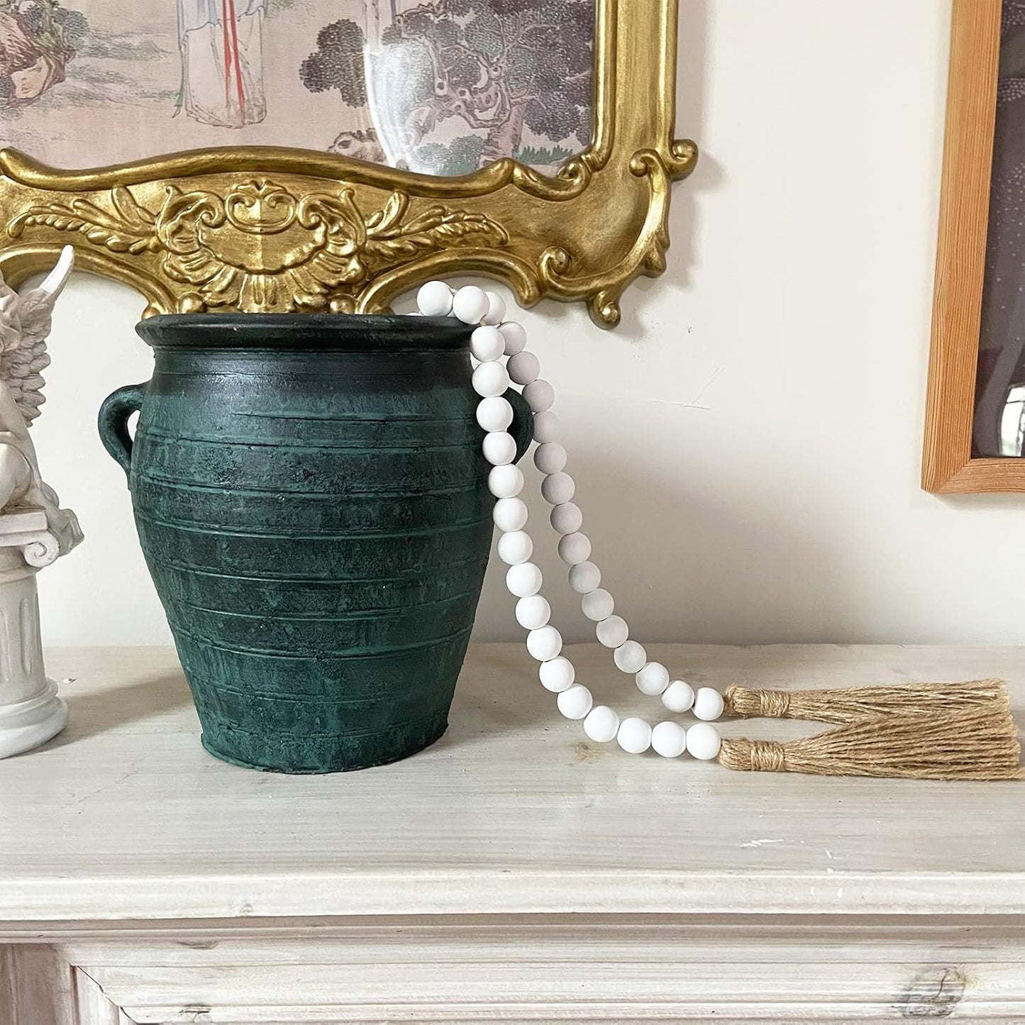 OMISHE 59in Wood Bead Garland with Tassels, Decorative Beads, Farmhouse Wooden Beads Garland for Wall Hanging Home Festival Decor, Aqua, Teal