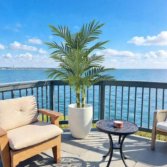 Nafresh 8ft Tall UV Resistant Faux Palm Tree, 96in Artificial Palm Tree Indoor Outdoor, Fake Tree with Real Bark and Realistic Leaves and for Home House Office Living Room Yard Patio.