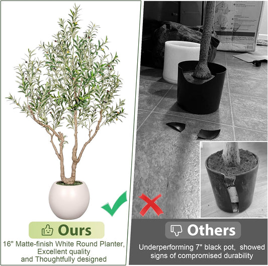 VIVATREES Olive Tree Artificial Indoor, 7FT Tall Faux Olive Tree with 16in Round White Planter, Artificial Plants with Natural Wood Trunk and Lifelike Fruits for Home Office Decor