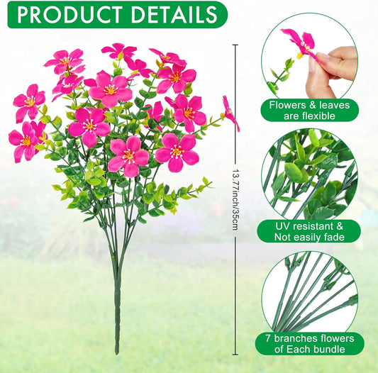 16 Bundles Artificial Flowers for Outdoors Decoration Fake Silk Flowers UV Resistant Faux Plastic Plants for Spring Summer Garden Yard Porch Window Box Home Indoor Outdoor Decor, Mixed