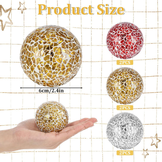 6 Pcs Decorative Balls for Bowls, 2.4 Inch Mosaic Sphere Balls Decorative, Mosaic Glass Orbs Centerpiece Balls Decoration for Vases Dining Table Home Living Room