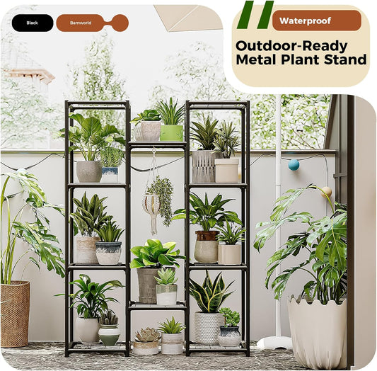 Bamworld Plant Stand Indoor Outdoor Tall Plant Shelf for Multiple Plants Pots Wood Flower Stand Large Flower Holder for Living Room, Patio, Balcony, Garden Decor, Brown