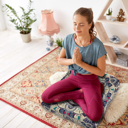 Mandala Meditation Cushion, Boho Meditation Mat, Meditation Pillows for Sitting on Floor, Cushions for Sitting in Home and Outdoor, Square Floor Pillow Cushion Seating for Yoga Accessories 22'' X 22''