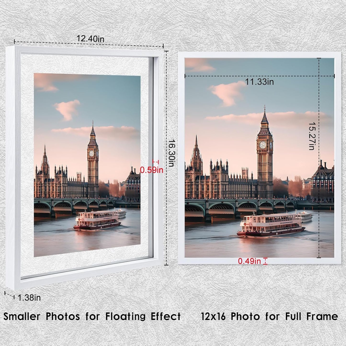 MUYE 11x14 Floating Frame Set of 2,Double Glass Rustic Frame,Display Any Size Photo up to 11x14,Wall Mount or Tabletop Standing,Natural