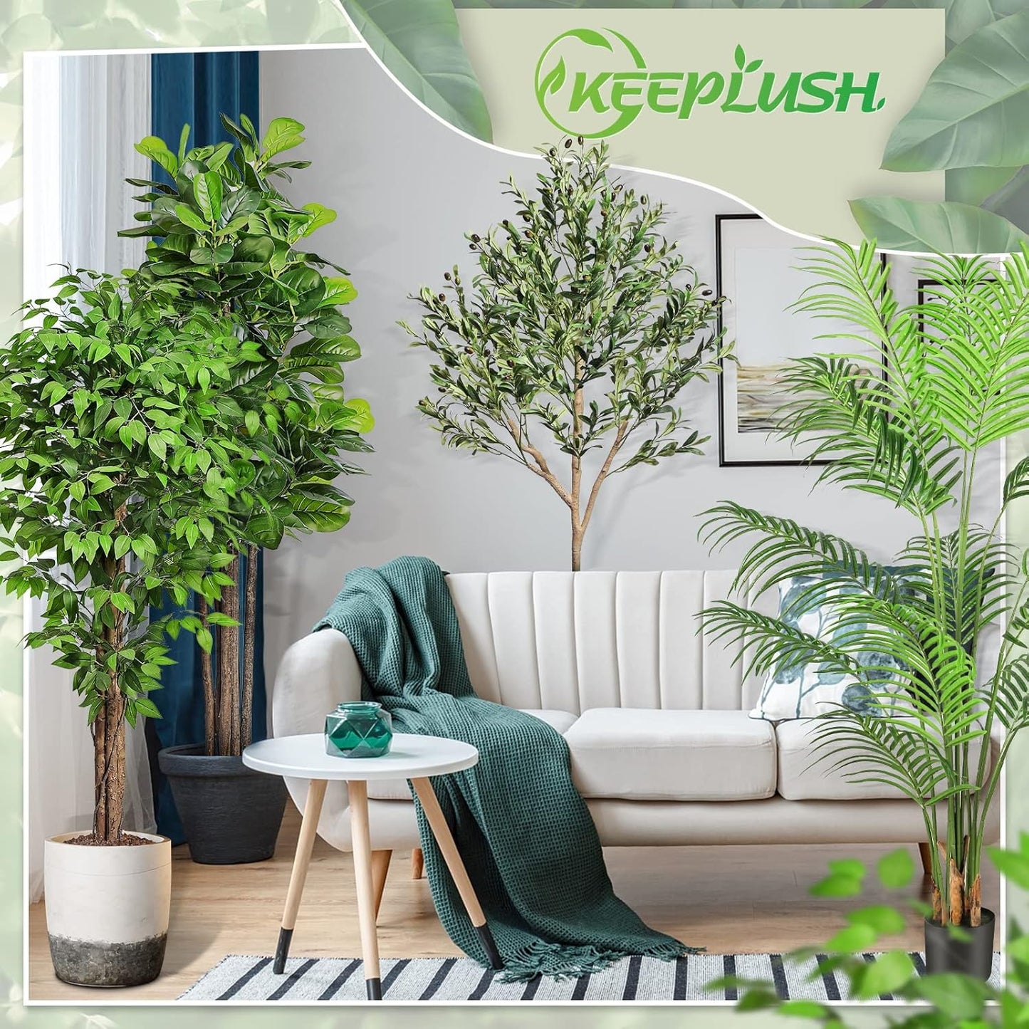 7ft Large Ficus Artificial Trees with Natural Curved Trunks, 84" Tall Lush Faux Tree for Home Decor Indoor, Green Lifelike Fake Ficus Tree Artificial Plants in Pot
