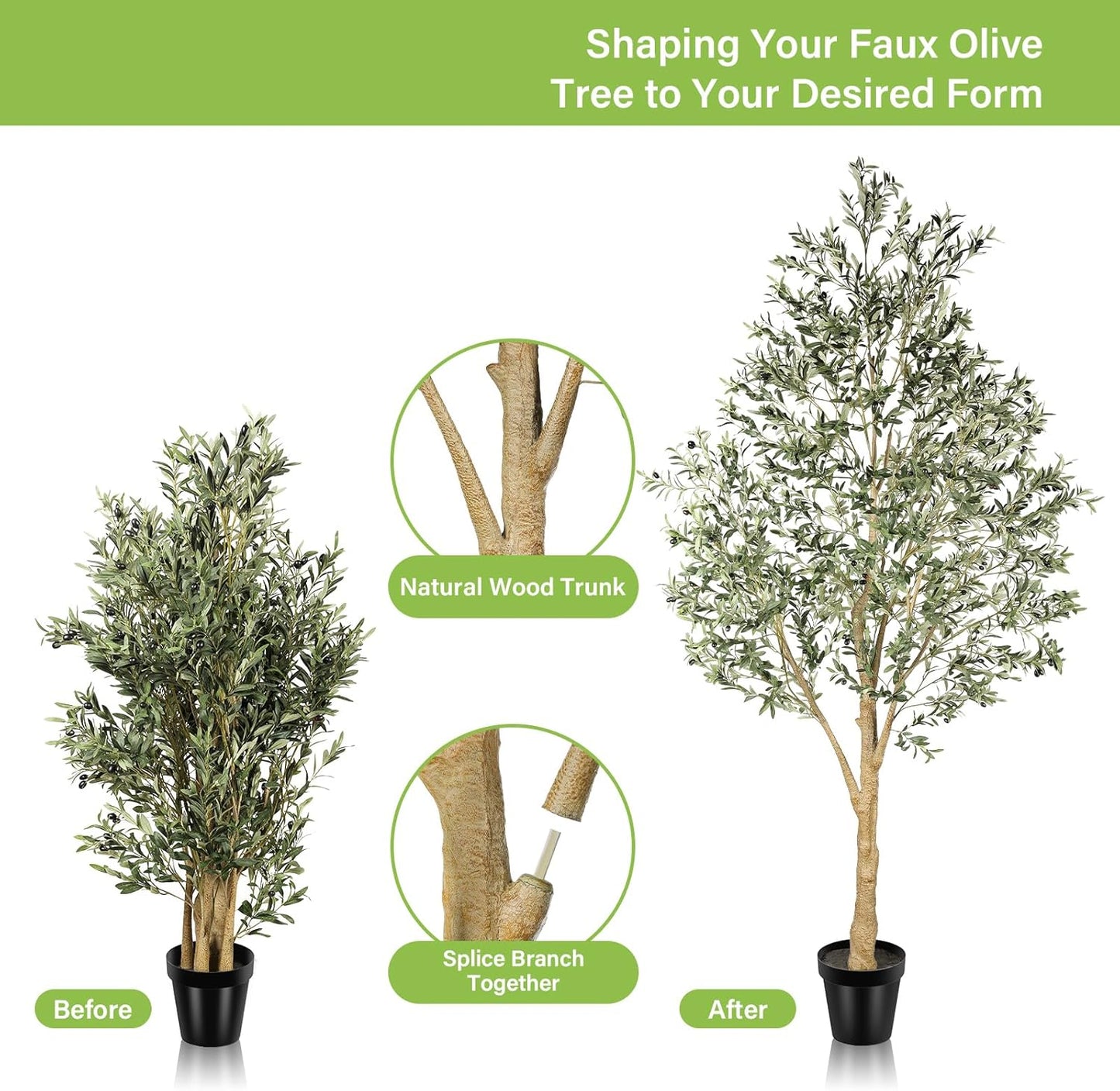 Realead Faux Olive Tree 7ft - Realistic Tall Olive Trees Artificial Indoor - Large Fake Olive Tree with Natural Wood Trunk and Lifelike Leaves - Artificial Olive Tree for Home Office Decor