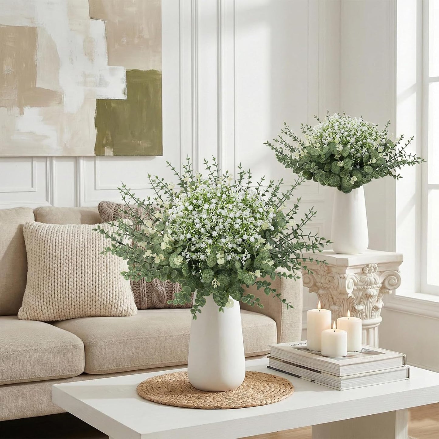 lovemoon 130 Pcs Artificial Mixed Eucalyptus Stems Bulk, 5 Kinds of Faux Greenery Eucalyptus Leaves Bulk for Vase Wedding DIY Bouquets Floral Arrangement Home Decor (130, Green)
