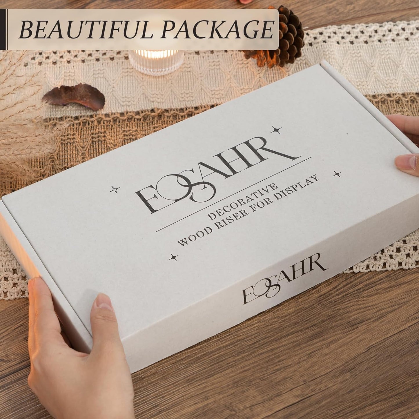 EOSAHR Farmhouse Riser for Room Decor : Decorative Pedestal Stand For Display Your Home Decorations and Uniquely Soap Stand - Rustic Bathroom Counter Tray and Kitchen Decor (Natural Wood)