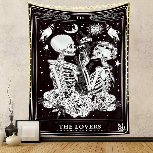 Naykow Skull Tapestries Black and White Skeleton Gothic Grunge Dark Witchy Wall Hanging Decor Tapestry for Bedroom Aesthetic Alt Room (30x40 inches vertical)