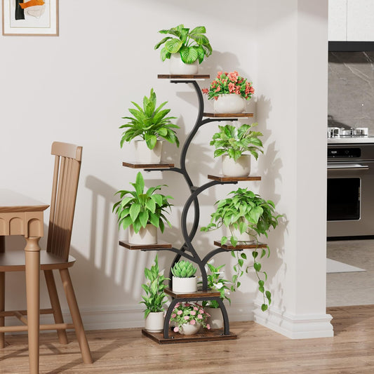 EVAWOO Plant Stand Indoor with Grow Light - 8 Tiered Plant Shelf Indoor, Corner Plant Stand, 49" Tall Plant Shelf with Lights for Indoor Growing, Lighted Flower Holder for Living Room, Balcony, Black