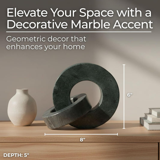 Home Decor and Bathroom Decor Marble Double Ring - Modern Shelf Sculpture and Office Accents for Room Styling - Coffee Table Ornaments and Living Room Decor Statues Design - 6", White & Beige