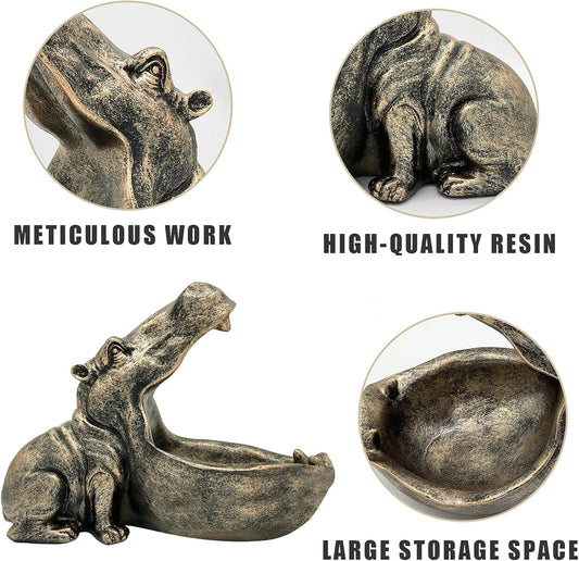 aboxoo Hippo Statue,Large Hippopotamus Figurine Home Sculpture with Resin, Hippo Candy Jar, Candy Dish Bowl for Office Desk, Key Bowl for Entryway Table,Container Storage Art Decor Box(Dark Blue)