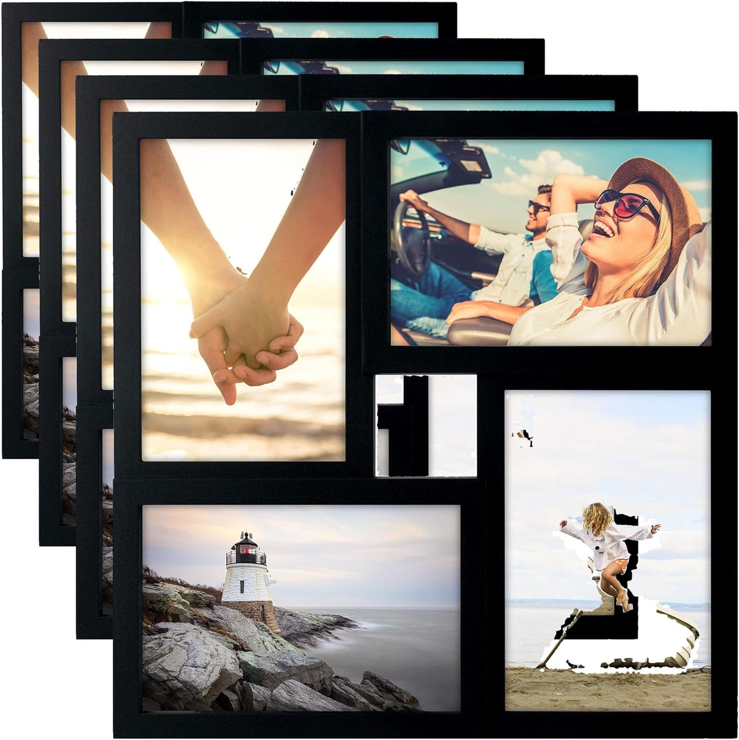 Malden International Designs Collage Picture Frame for Wall, Holds Four Photos : 2-6x4 and 2-4x6 Inch - Black Plastic, Wall Decor for the Home