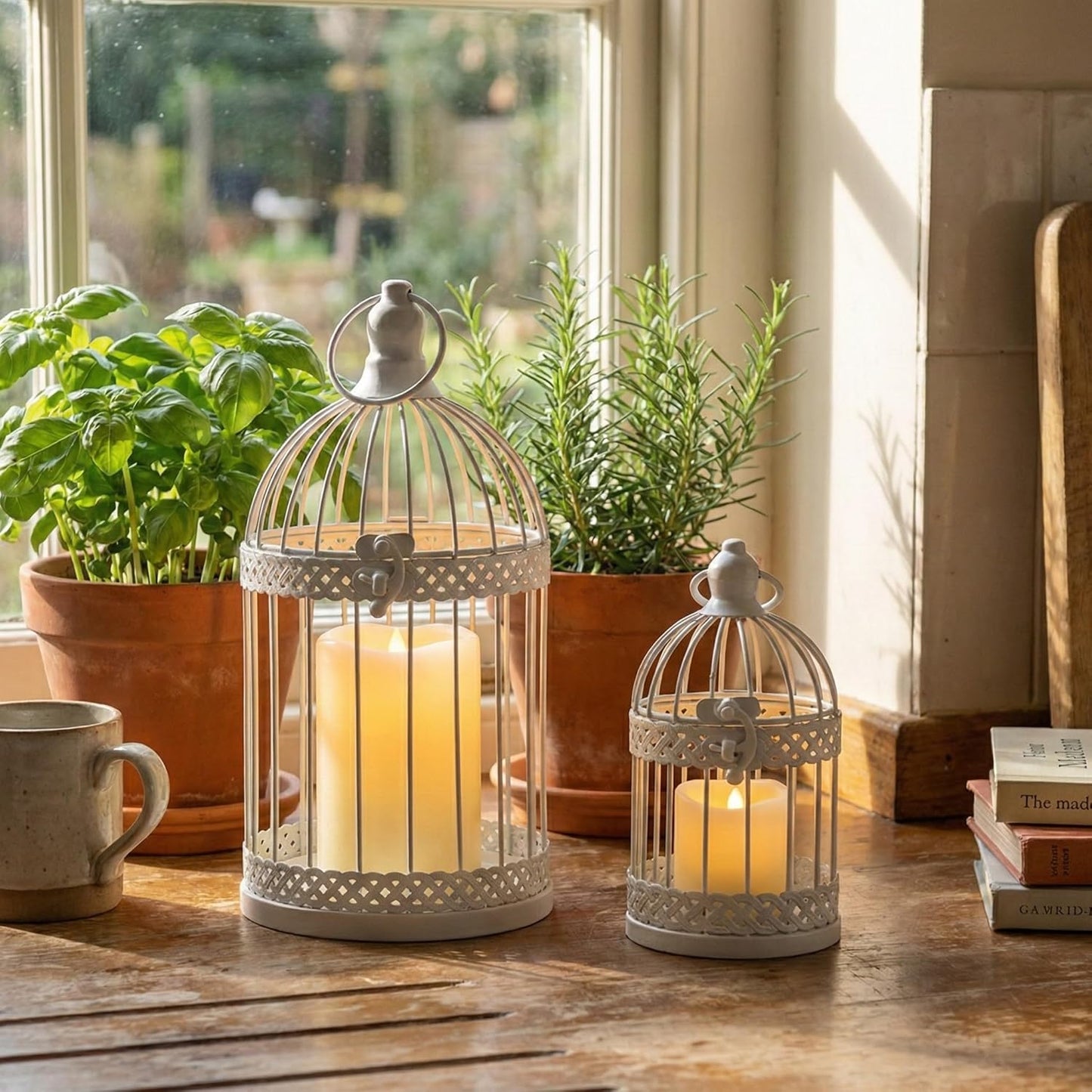 Vela Lanterns Bird Cage Decor Candle Holder Lantern Decorative Wedding Table Centerpiece Decorations, White, Small, Set of 4
