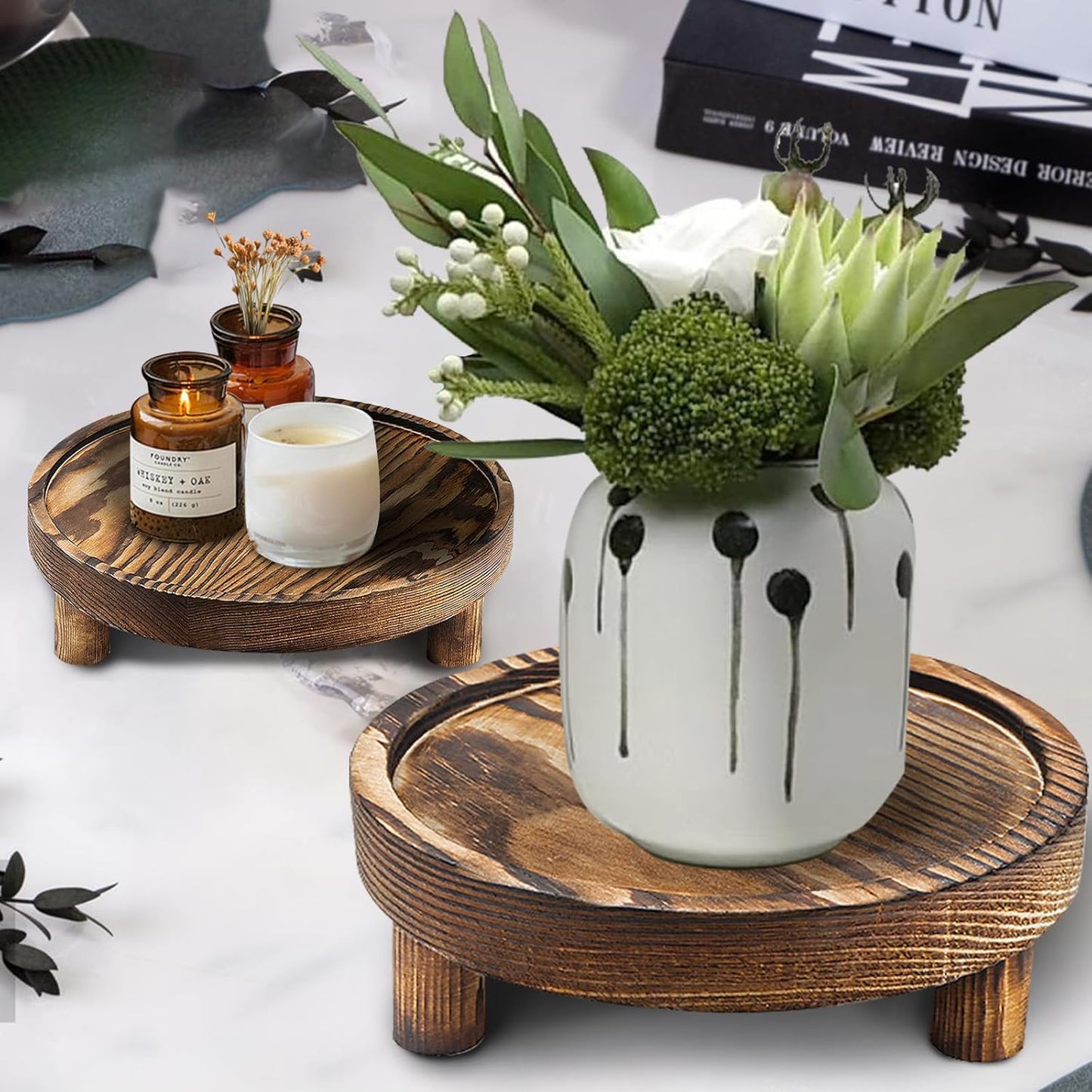 3PCS Wooden Display Risers for Display,Wood Riser Display Pedestal Stand for Home Décor (Modern Black,8,6,5'')