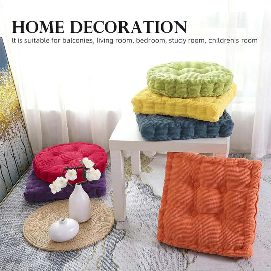 2 Pack Large Square and Round Floor Cushions for Adults Meditation Floor Pillow Green Corduroy Floor Seat Pillows Cushion for Living Room Balcony Tatami Yoga,18x18 Inch