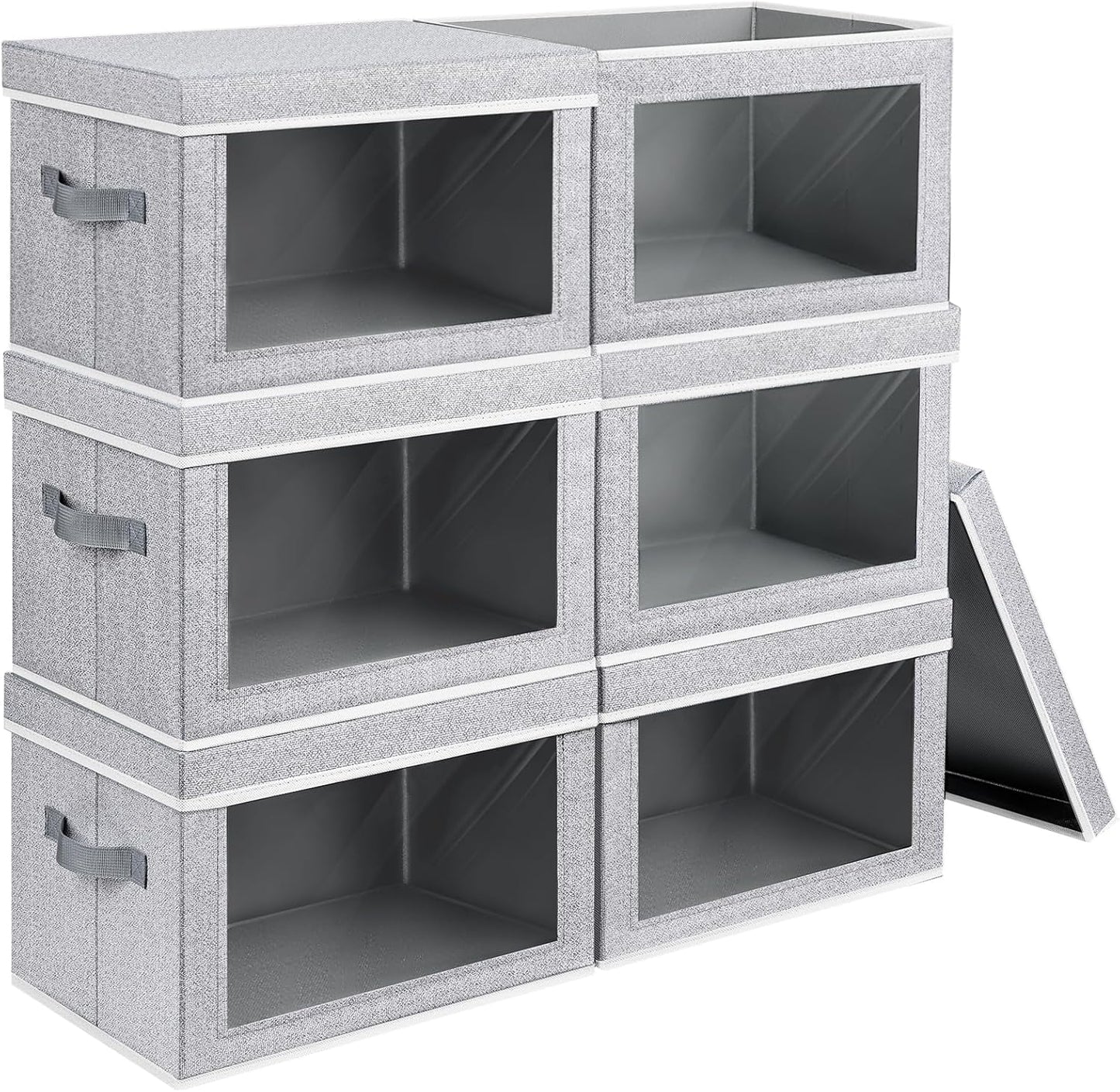 Homsorout Storage Bins with Lids - Fabric Closet Storage Bins with Window, Collapsible Baskets for Shelves 4 Pack, Home Decorative Boxes for Clothes, Closet, Office, Grey