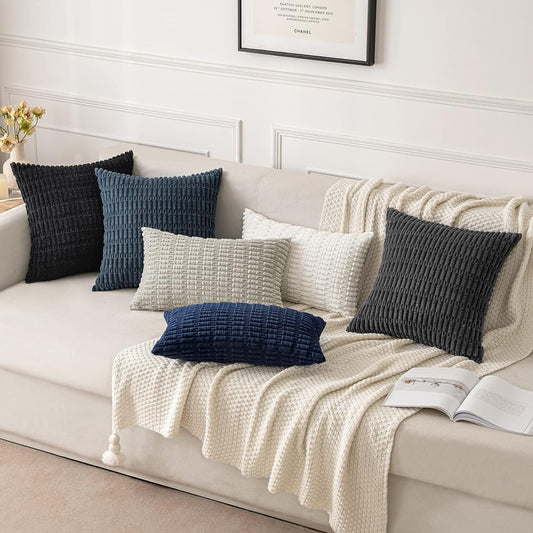 MIULEE Pack of 2 Corduroy Decorative Lumbar Throw Pillow Covers 20x12 Inch Soft Boho Striped Pillow Covers Modern Farmhouse Home Decor for Sofa Living Room Couch Bed Cream White - Colors B
