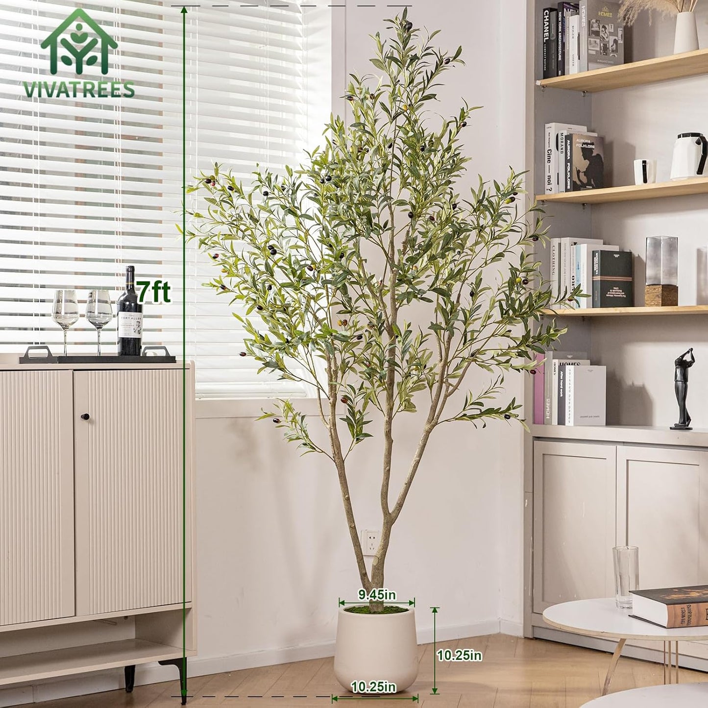 VIVATREES Olive Trees Artificial Indoor, 6FT Tall Faux Olive Tree with White Tall Planter, Artificial Plants with Natural Wood Trunk and Lifelike Fruits for Home Office Decor